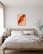 Terracotta Arch unframed print is shown framed for styling in a bedroom; frame not included