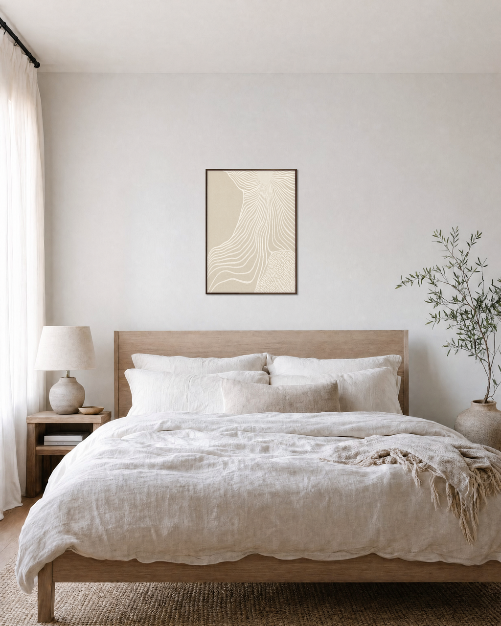 Pale Veins Press edition unframed print is shown framed for styling in a bedroom; Frame not included