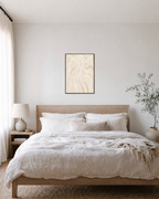 Pale Veins Studio edition unframed print is shown framed for styling in a bedroom; Frame not included