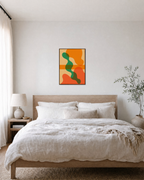 The Swell green wave blob wall art: unframed print is shown framed for styling in a bedroom; frame not included