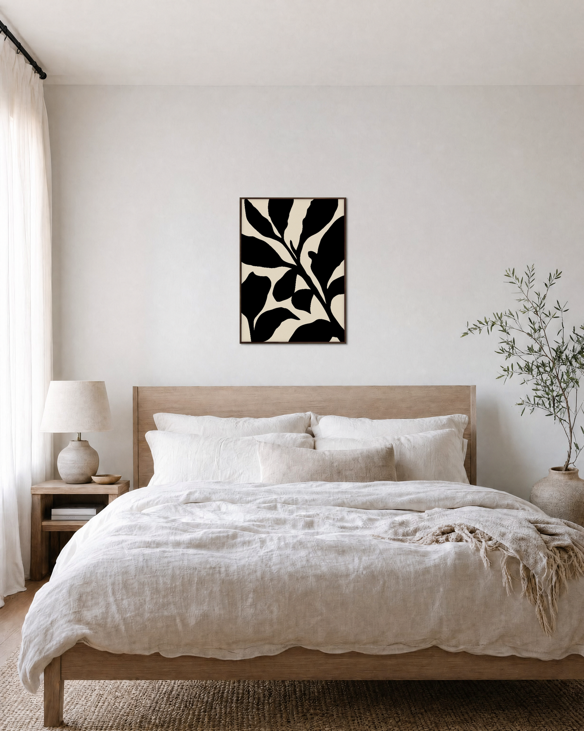 Small Berry Knot Stem berry knot stem wall art print: unframed print is shown framed for styling in a bedroom; frame not included