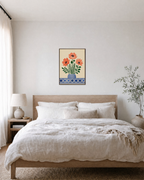 Lisbon Anemones anemone vase wall art: unframed print is shown framed for styling in a bedroom; frame not included