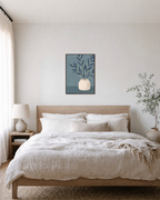 Slate Branch Vessel unframed print is shown framed for styling in a bedroom; frame not included