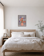 Anemone Morning anemone wall art: unframed print is shown framed for styling in a bedroom; frame not included