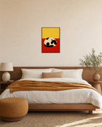 Nap Cat cat poster art print: unframed print is shown framed for styling in a bedroom; frame not included