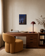 Snowlight Cat cat posters print: unframed print is shown framed for styling in a home office; frame not included