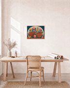 Coral Thicket Vessel Remap unframed print is shown framed for styling in a home office; frame not included