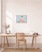 Wide Step Press edition unframed print is shown framed for styling in a home office; Frame not included