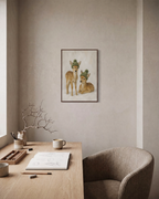 Hat Day Fawns hatted fawn print: unframed print is shown framed for styling in a home office; frame not included