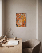 Late Blooms terracotta bloom wall art: unframed print is shown framed for styling in a home office; frame not included