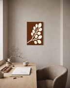 Cream Bloom Brown unframed print is shown framed for styling in a home office; frame not included
