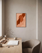 Brown Bands Across Orange Arch burnt orange geometric wall art: unframed print is shown framed for styling in a home office; frame not included