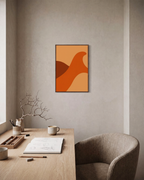 Orange Curve and Brown Form orange curve and brown form wall art print: unframed print is shown framed for styling in a home office; frame not included