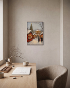 Carousel Hour market carousel print: unframed print is shown framed for styling in a home office; frame not included