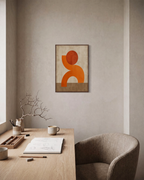 Arch Hour orange arch print: unframed print is shown framed for styling in a home office; frame not included