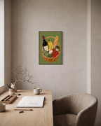 Market Basket still life art prints: unframed print is shown framed for styling in a home office; frame not included