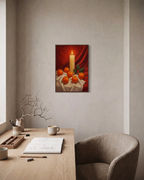 Candle Hour clementine candle print: unframed print is shown framed for styling in a home office; frame not included