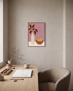 Pitcher and Lemon Studio edition unframed print is shown framed for styling in a home office; Frame not included