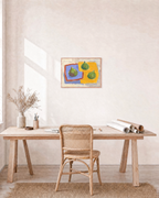 Three Figs unframed print is shown framed for styling in a home office; frame not included