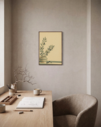 Low Urn Two Bays unframed print is shown framed for styling in a home office; frame not included