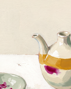 Close-up detail from Oil Pourer Table showing printed color and surface texture
