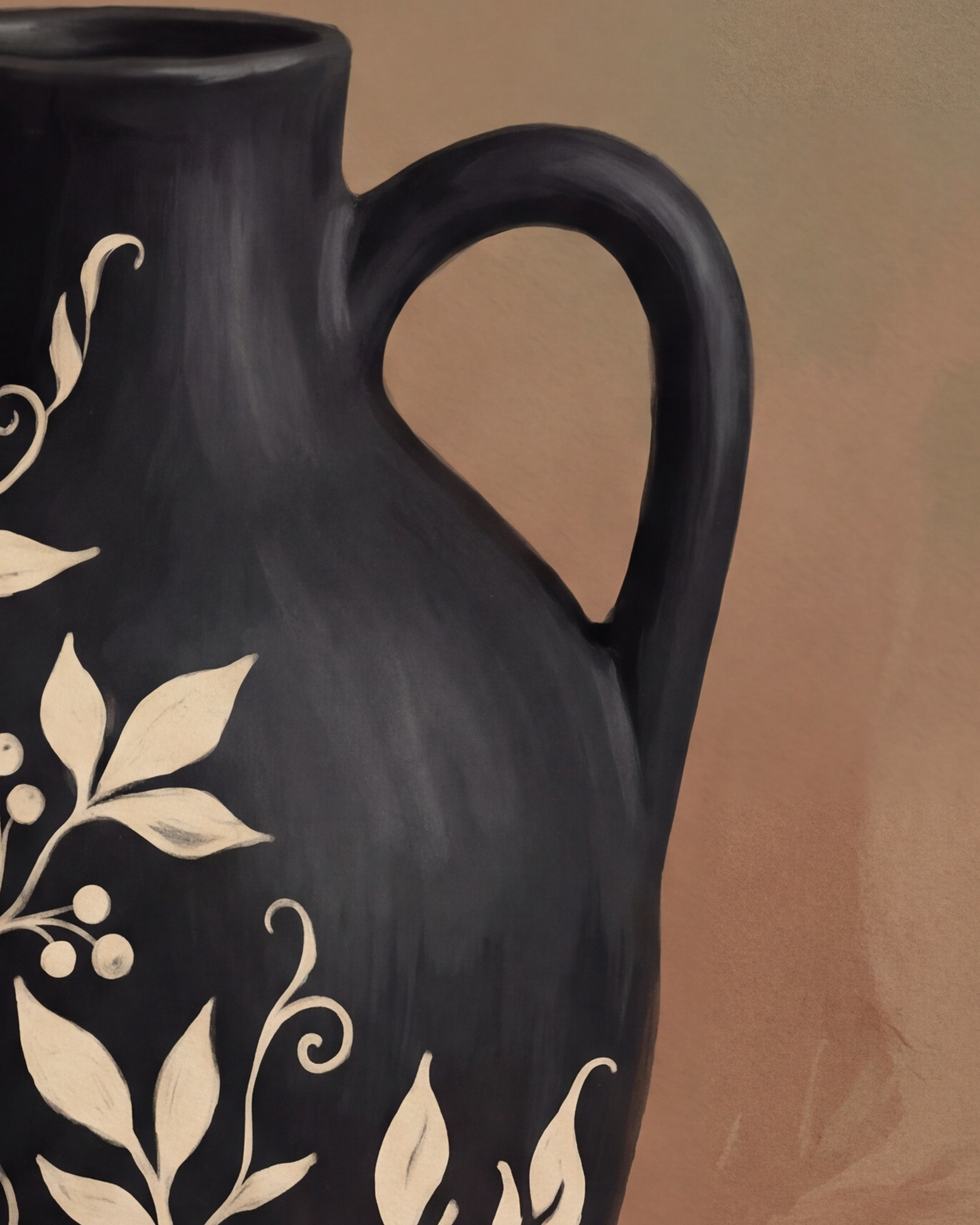 Close-up detail from Black Amphora Motif showing printed color and surface texture