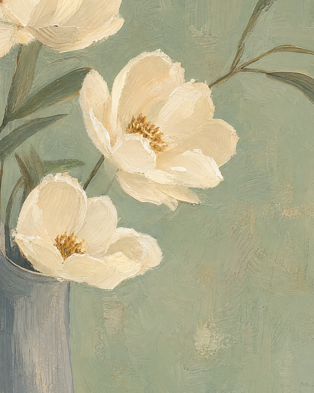 Close detail of Ivory Pitcher Blooms Press edition showing color and printed surface