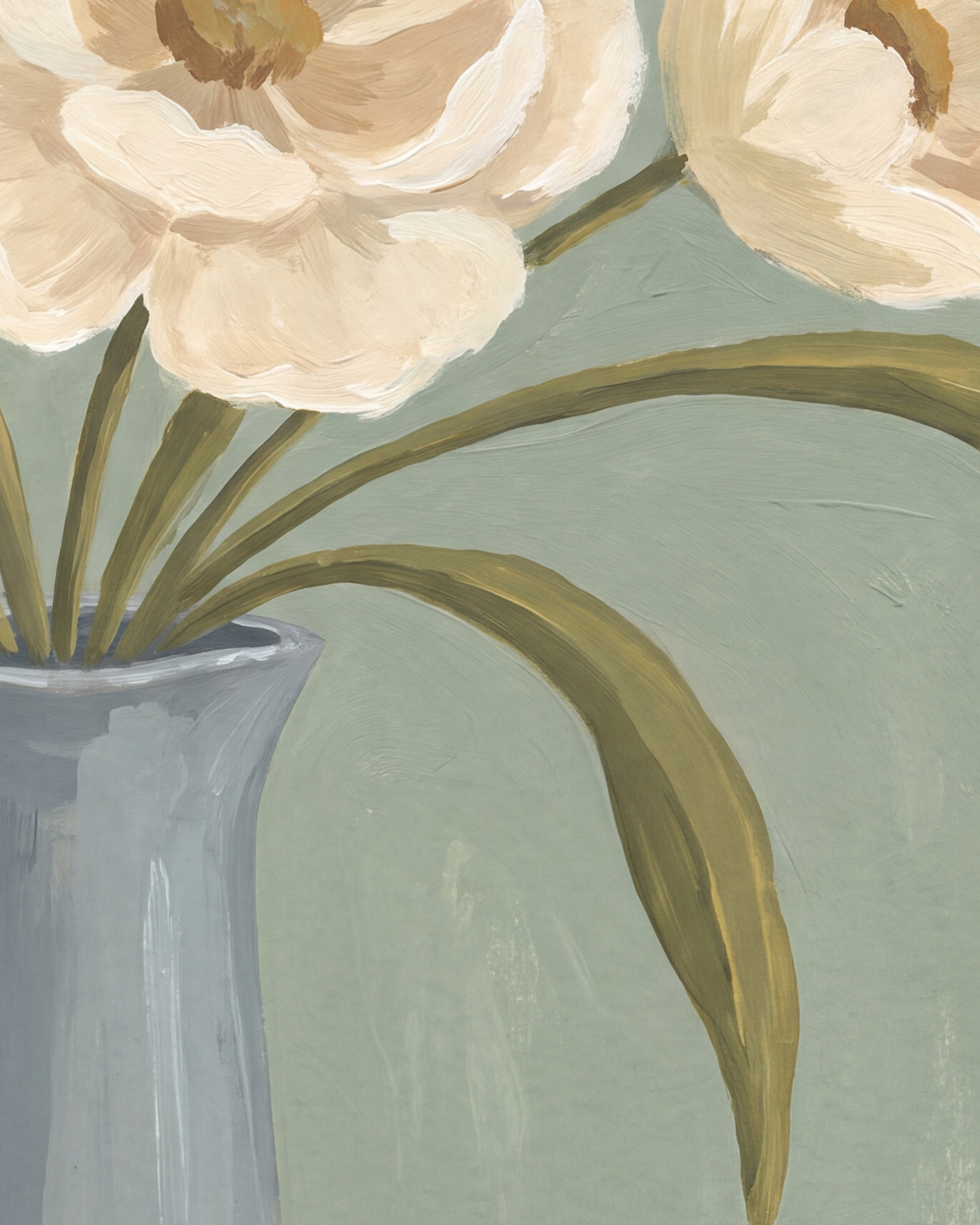 Close detail of Ivory Pitcher Blooms Studio edition showing color and printed surface