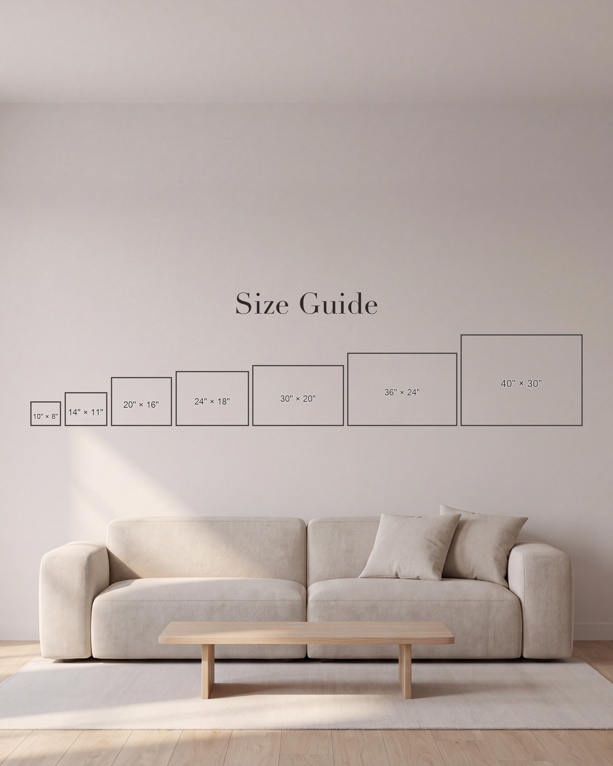 Landscape unframed print size guide for 10 × 8, 14 × 11, 20 × 16, 24 × 18 inches