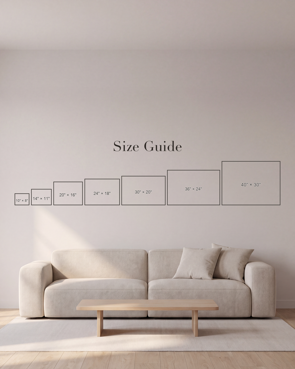 Landscape unframed print size guide for 10 × 8, 14 × 11, 20 × 16, 24 × 18 inches