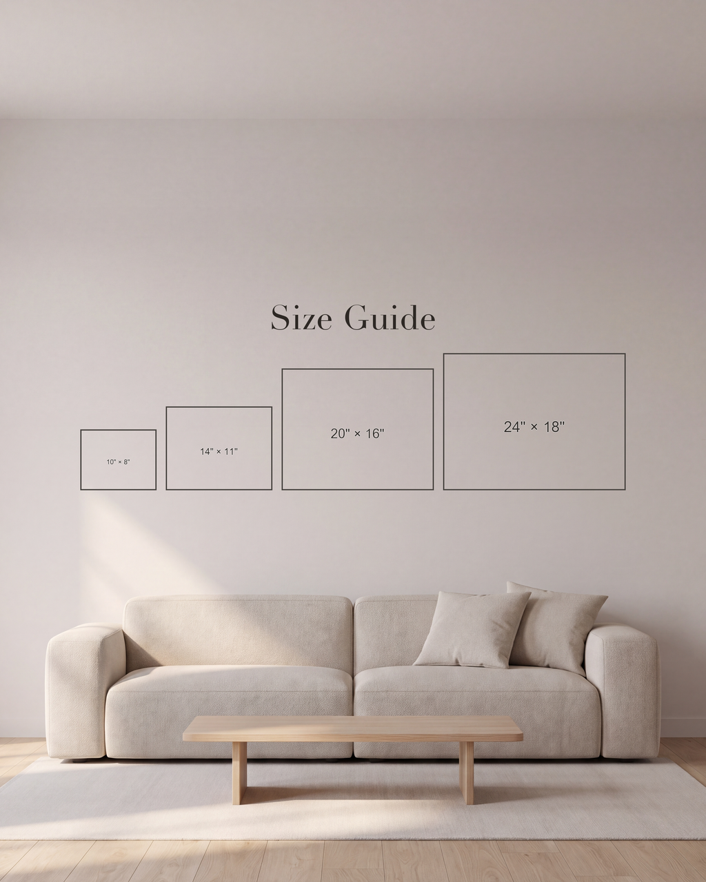 Landscape unframed print size guide for 10 × 8, 14 × 11, 20 × 16, 24 × 18 inches