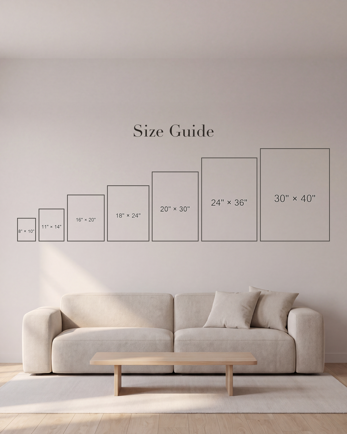 Portrait unframed print size guide for 8 × 10, 11 × 14, 16 × 20, 18 × 24 inches