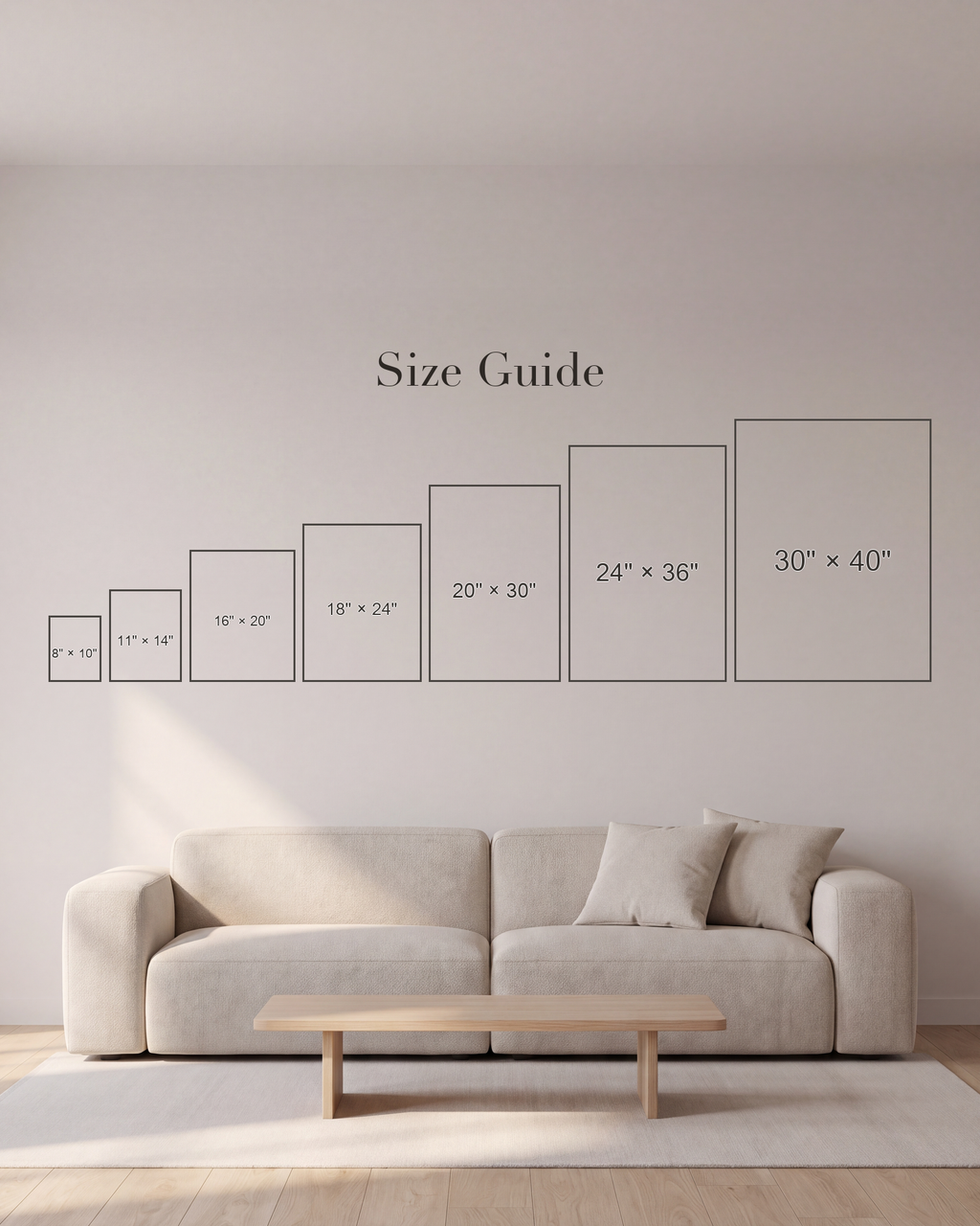 Portrait unframed print size guide for 8 × 10, 11 × 14, 16 × 20, 18 × 24 inches
