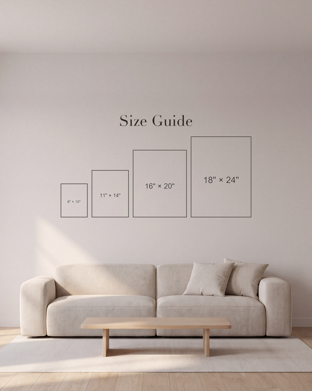 Portrait unframed print size guide for 8 × 10, 11 × 14, 16 × 20, 18 × 24 inches